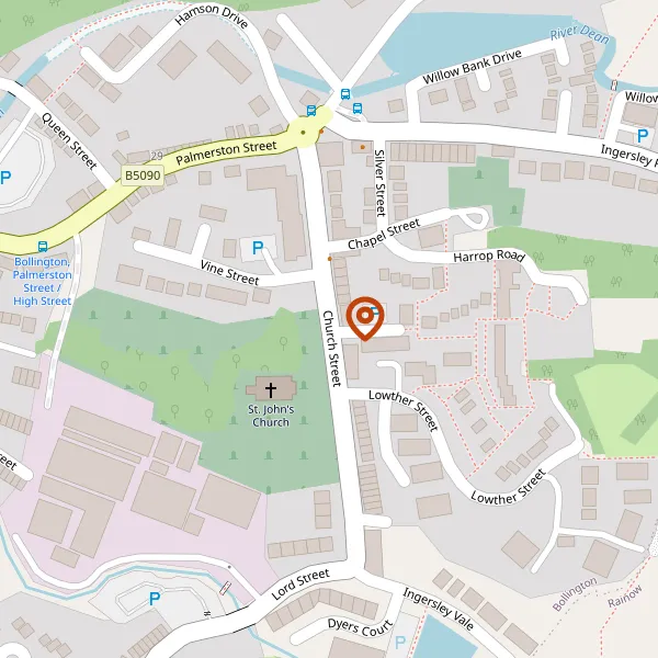 Map showing approximate location: St John The Baptist Church, Church Street, Bollington, Cheshire, SK10 5PY