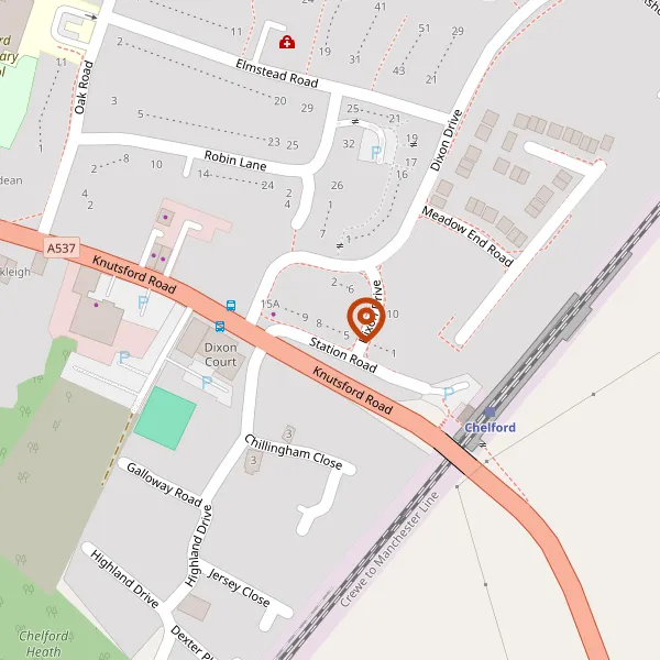 Map showing approximate location: Land At Former Chelford Agricultural Centre, Dixon Drive, Chelford