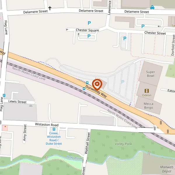 Map showing approximate location: UNIT 1, Phoenix Leisure Park, DUNWOODY WAY, CREWE, CW1 3AJ