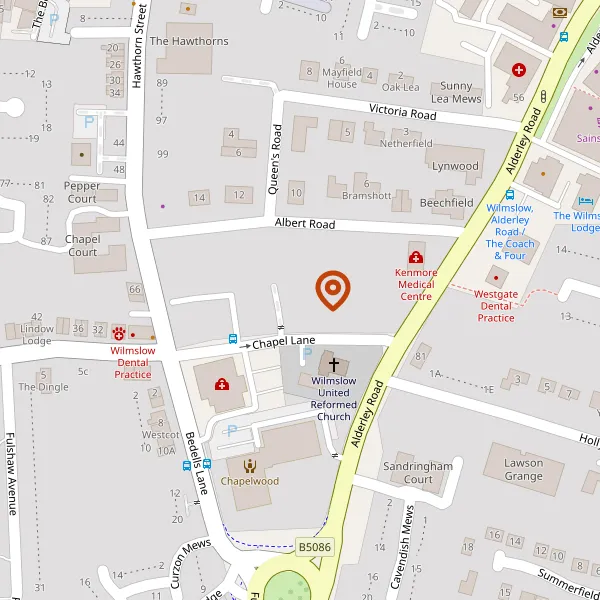 Map showing approximate location: Flat A, Wentworth Villa, 2 Chapel Lane, Wilmslow SK9 5HX