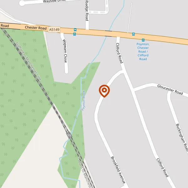 Map showing approximate location: 12, Brookfield Avenue, Poynton, Stockport, Cheshire, SK12 1HZ