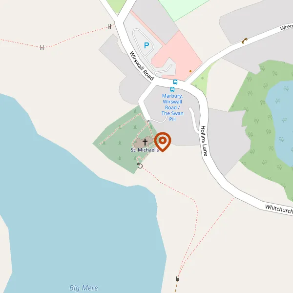 Map showing approximate location: St Michaels Church, Marbury Church Road, Marbury, Cheshire East, SY13 4LN