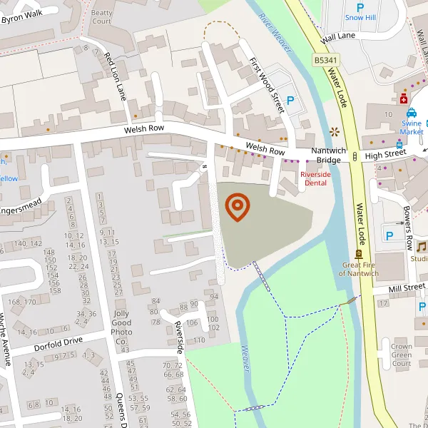 Map showing approximate location: Car Park, St Annes Lane, Nantwich, CW5 5EA