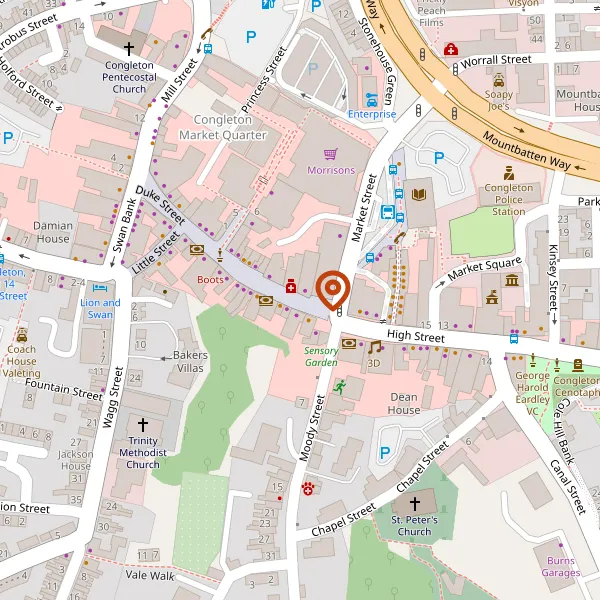 Map showing approximate location: 35-37, HIGH STREET, CONGLETON, CONGLETON, CHESHIRE, CW12 1AX