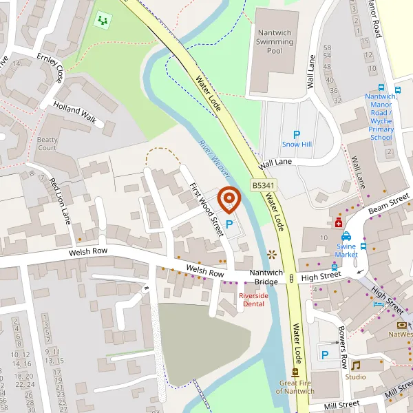 Map showing approximate location: Block of 9 Disused Garages, FIRST WOOD STREET, NANTWICH