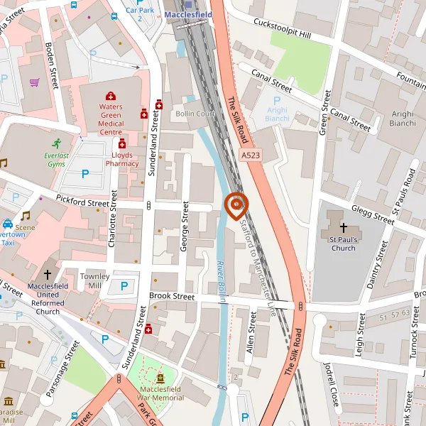 Map showing approximate location: Pickford Street Mill, PICKFORD STREET, MACCLESFIELD, SK11 6JD