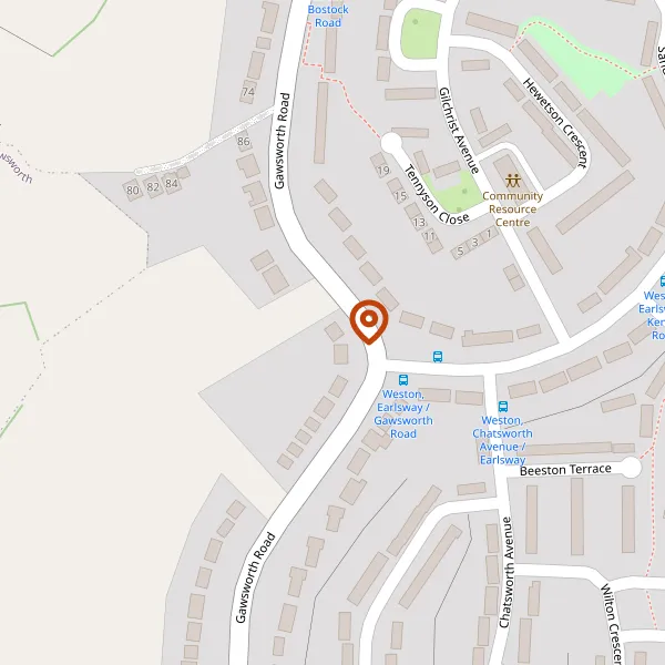 Map showing approximate location: Land Between 102 And 106, Gawsworth Road, Macclesfield, Cheshire, Sk11 8UF