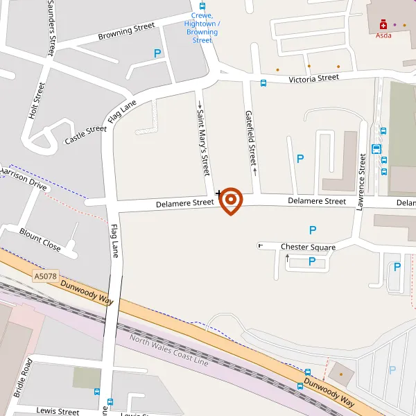 Map showing approximate location: 59, Delamere Street, Crewe, CW1 2JX