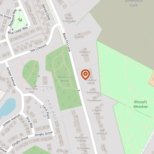 Map showing approximate location: Land To The East Of Black Firs Lane And To The South Of, Back Lane, Somerford