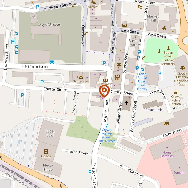 Map showing approximate location: 7, Chester Street, Crewe