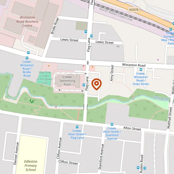 Map showing approximate location: Crewe Corporation Public Swimming Baths, Flag Lane, Crewe, CW2 7QX