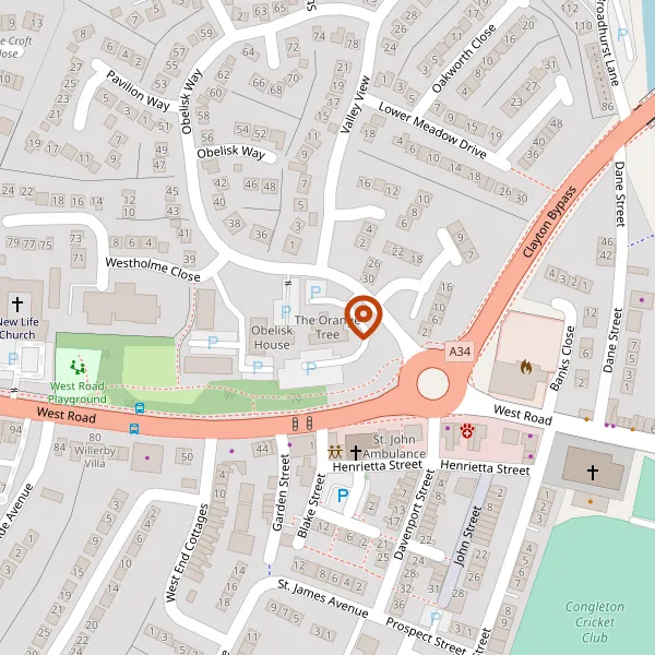 Map showing approximate location: The Cheshire Tavern, WEST ROAD, CONGLETON, CW12 4FY