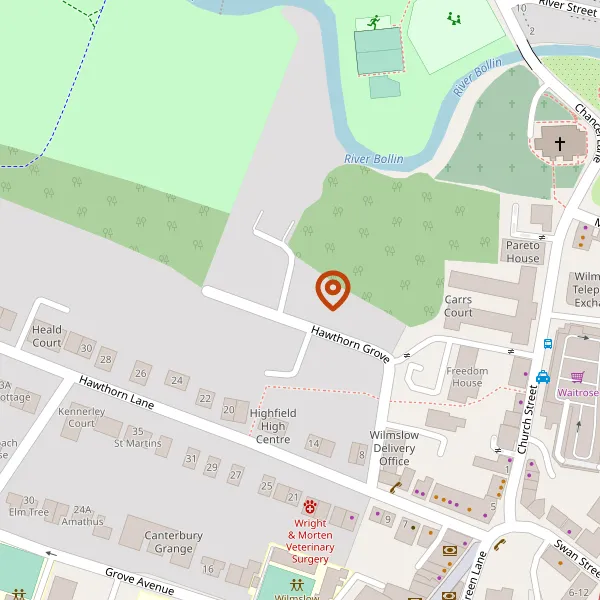 Map showing approximate location: Coach House, 23, HAWTHORN GROVE, WILMSLOW, CHESHIRE, SK9 5DE