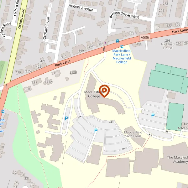 Map showing approximate location: MACCLESFIELD COLLEGE, PARK LANE, MACCLESFIELD, CHESHIRE, SK11 8LF