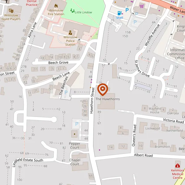 Map showing approximate location: Wilmslow Police Station, Hawthorn Street, Wilmslow, SK9 5HQ