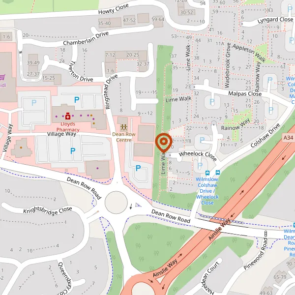 Map showing approximate location: Dean Row Centre, DEAN ROW ROAD, WILMSLOW, SK9 2HA