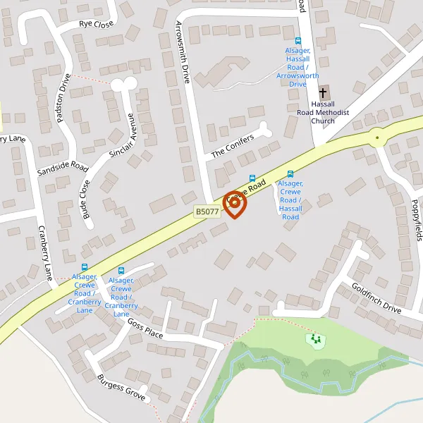 Map showing approximate location: Land At, CREWE ROAD, ALSAGER