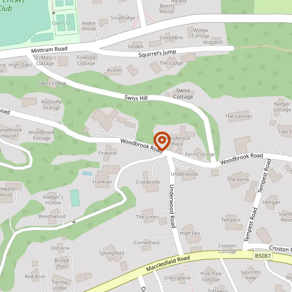 Map showing approximate location: BADGERS COTTAGE, WOODBROOK ROAD, ALDERLEY EDGE, WILMSLOW, CHESHIRE, SK9 7BY