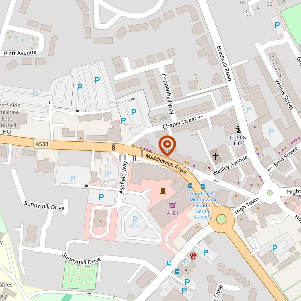 Map showing approximate location: 15, Middlewich Road, Sandbach, CW11 1DH