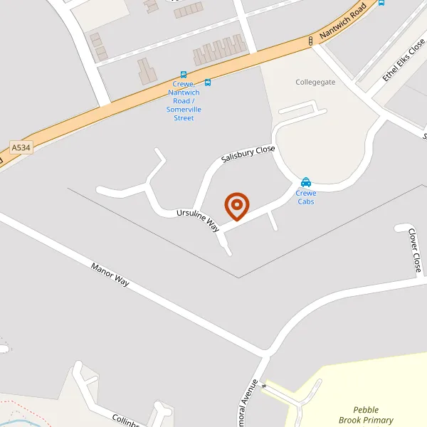 Map showing approximate location: 43, Ursuline Way, Crewe, CW2 6LB