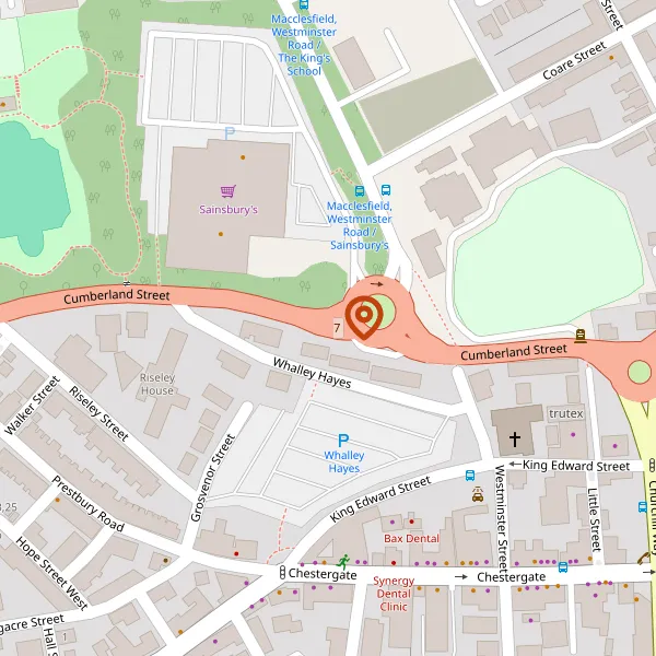 Map showing approximate location: Kings School, Cumberland Street, Macclesfield, Cheshire, SK10 1DA