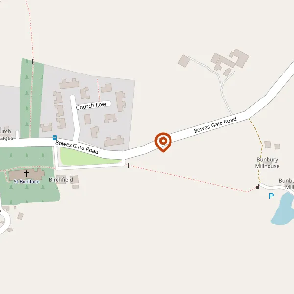 Map showing approximate location: THE OLD COACH HOUSE, BOWES GATE ROAD, BUNBURY, TARPORLEY, CHESHIRE, CW6 9PJ