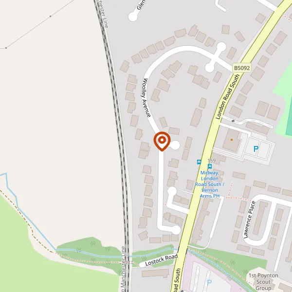 Map showing approximate location: 38, Woolley Avenue, Poynton, Cheshire, SK12 1XU