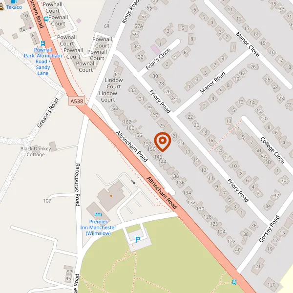 Map showing approximate location: 152, Altrincham Road, Wilmslow, Cheshire, SK9 5NQ