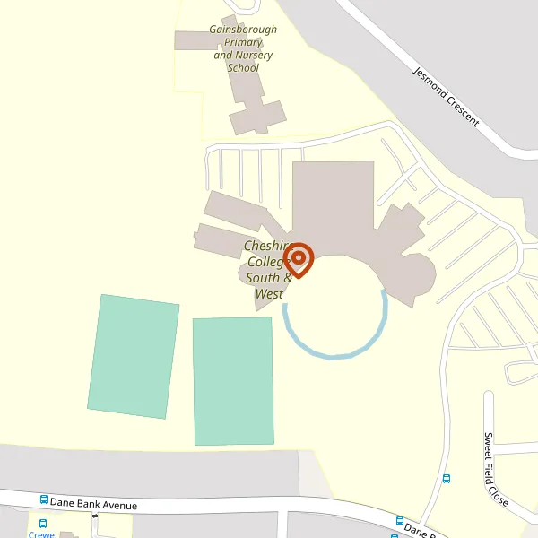 Map showing approximate location: Cheshire College South & West, DANE BANK AVENUE, CREWE, CHESHIRE, CW2 8AB