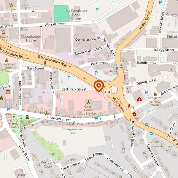 Map showing approximate location: Back Park Street, Congleton