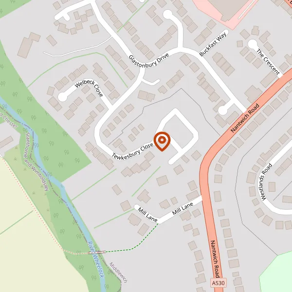 Map showing approximate location: 51, TEWKESBURY CLOSE, MIDDLEWICH, CW10 9HT