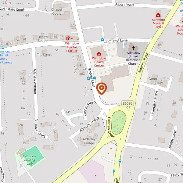 Map showing approximate location: Land On The North Side Of, 12, Bedells Lane, Wilmslow