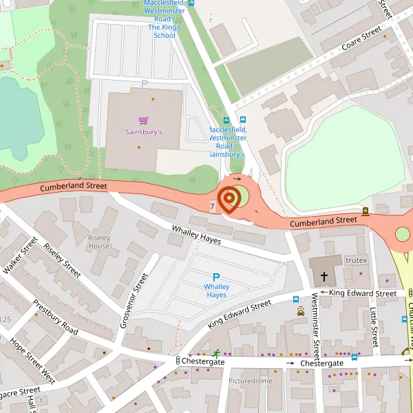 Map showing approximate location: Kings School, Cumberland Street, Macclesfield, Cheshire, SK10 1DA