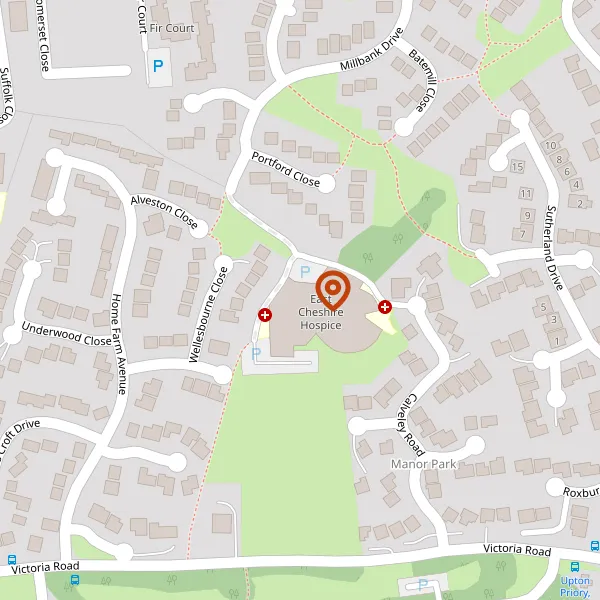 Map showing approximate location: East Cheshire Hospice, Millbank Drive, Macclesfield, Cheshire, SK10 3DR