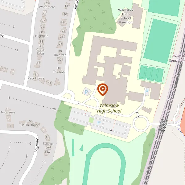 Map showing approximate location: Wilmslow High School, Holly Road North, Wilmslow, Cheshire, SK9 1LZ