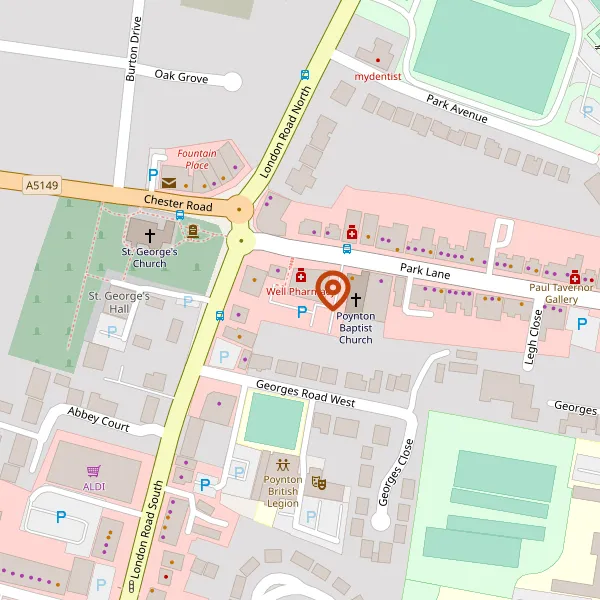 Map showing approximate location: WOODACRE, SOUTH PARK DRIVE, POYNTON, STOCKPORT, CHESHIRE, SK12 1BS