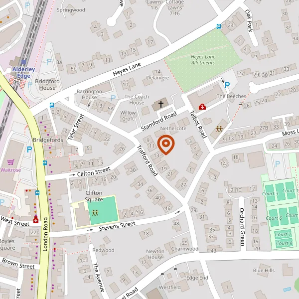 Map showing approximate location: 11, Trafford Road, Alderley Edge, Wilmslow, Cheshire, SK9 7NN