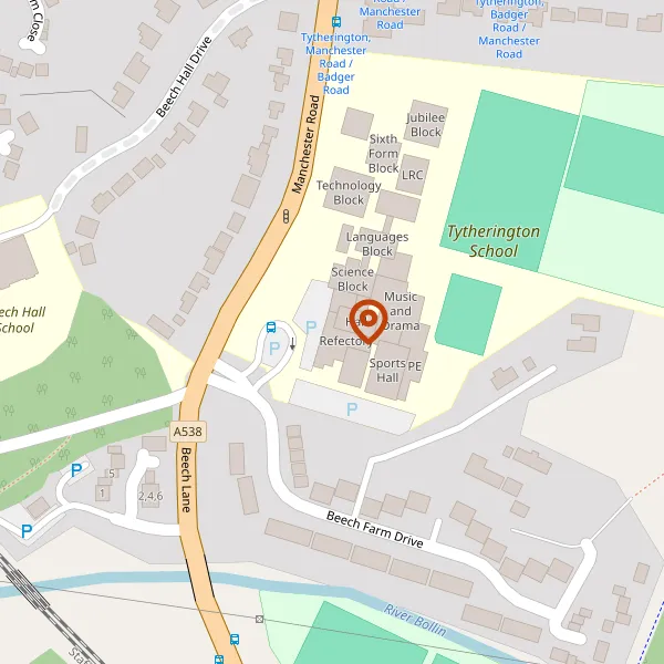 Map showing approximate location: Tytherington School, Manchester Road, Macclesfield, SK10 2EE