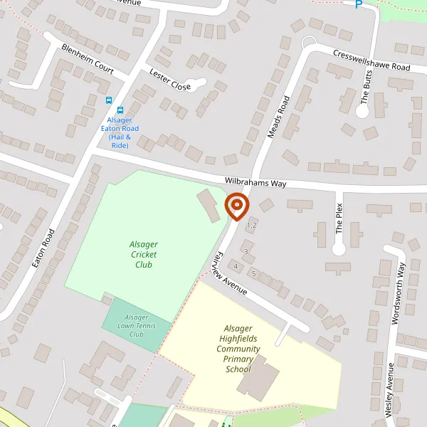 Map showing approximate location: ALSAGER CRICKET CLUB, WILBRAHAMS WAY, ALSAGER, STOKE ON TRENT, CHESHIRE, ST7 2NR