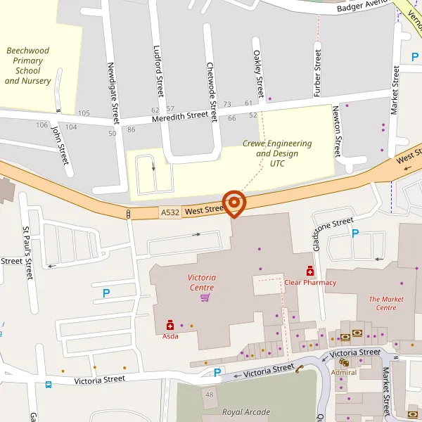 Map showing approximate location: Land At Former Crewe L M R Sports Club, GODDARD STREET, CREWE