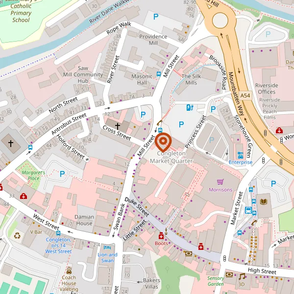 Map showing approximate location: Land Bound By Princess Street And Mill Street, Congleton, Cheshire, Cw12 1Ab