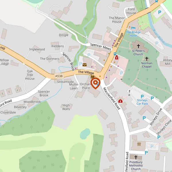 Map showing approximate location: ORCHARD PLACE, THE VILLAGE, PRESTBURY, CHESHIRE, SK10 4AL