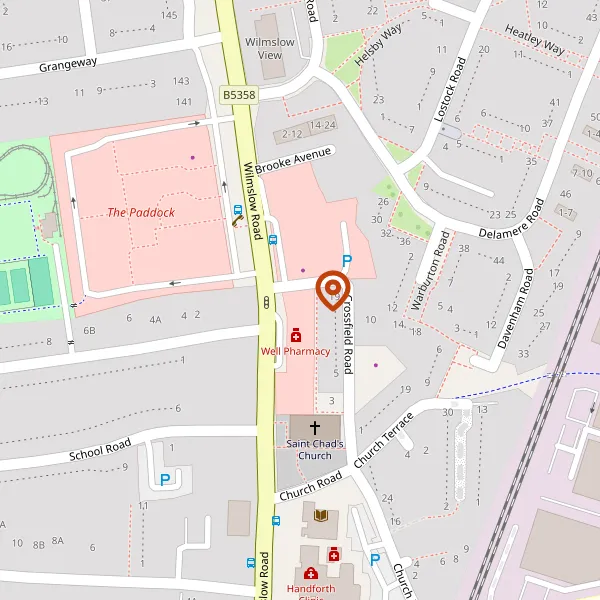 Map showing approximate location: 116, Wilmslow Road, Handforth, SK9 3ES