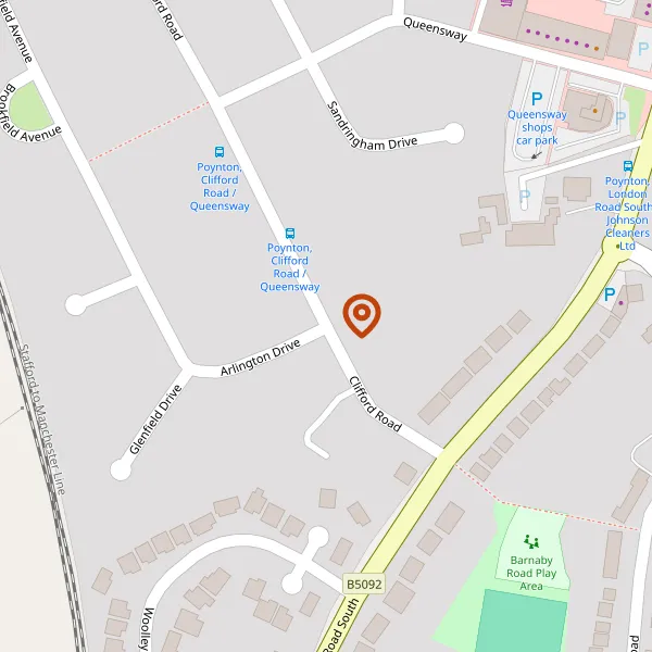 Map showing approximate location: 70, Clifford Road, Poynton, Stockport, Cheshire, SK12 1JA