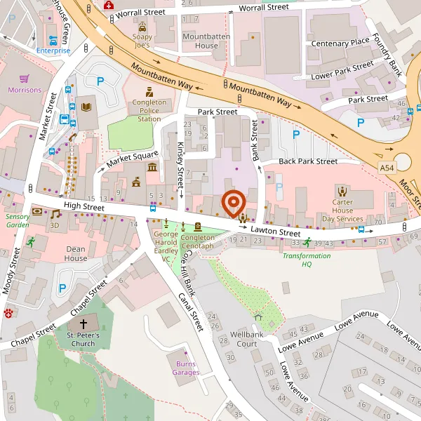 Map showing approximate location: Bradshaw House, 21, LAWTON STREET, CONGLETON, CW12 1RU