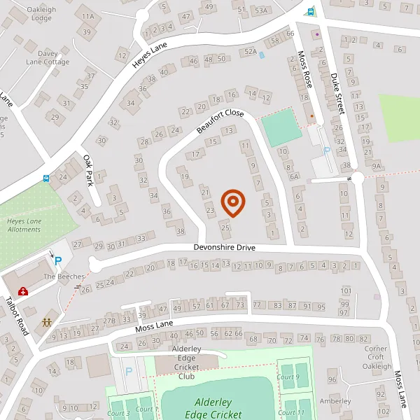 Map showing approximate location: 23, BEAUFORT CLOSE, ALDERLEY EDGE, SK9 7HU