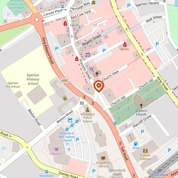 Map showing approximate location: 1, Slaters Court, Princess Street, Knutsford, WA16 6BW