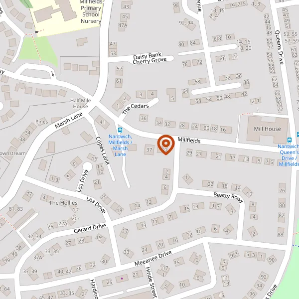 Map showing approximate location: 37, MILLFIELDS, NANTWICH, CW5 5HR