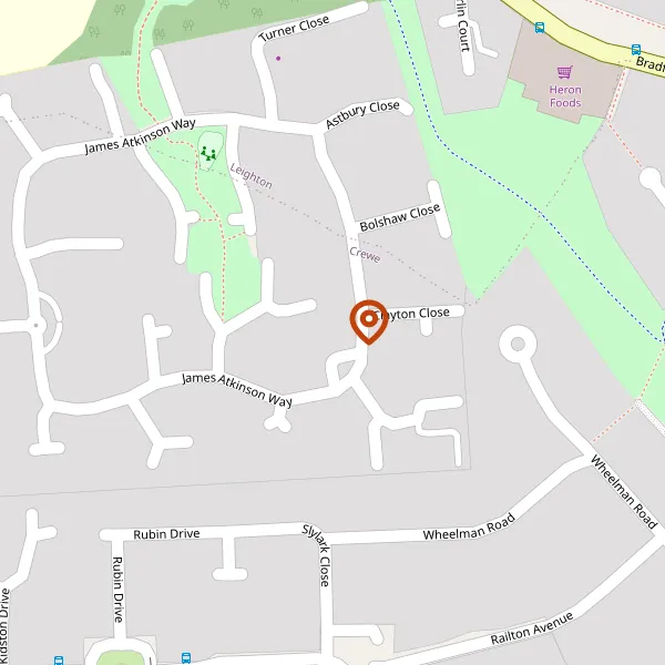 Map showing approximate location: 4, James Atkinson Way, Crewe, Cheshire East, CW1 3NU