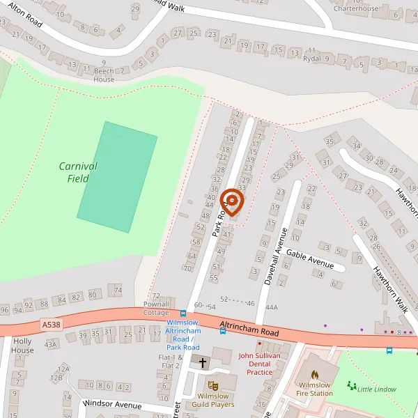 Map showing approximate location: 44, Park Road, Wilmslow, SK9 5BT